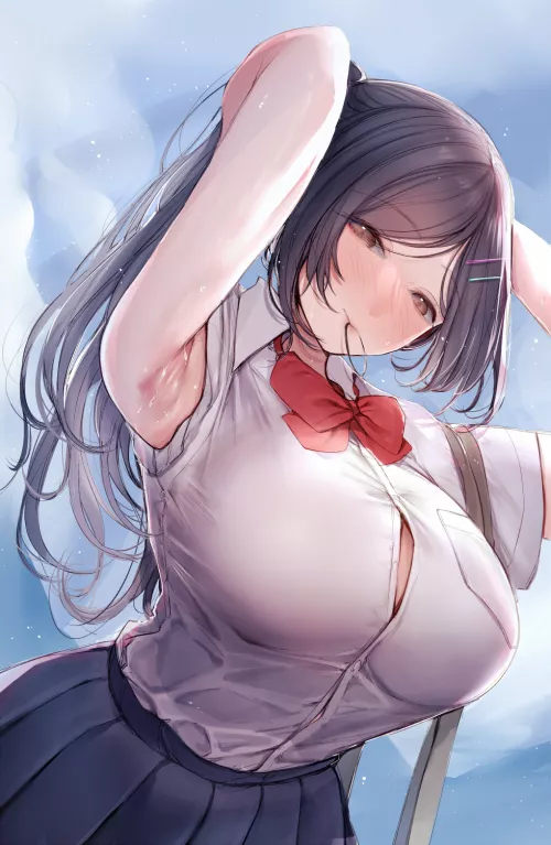 Tying her hair