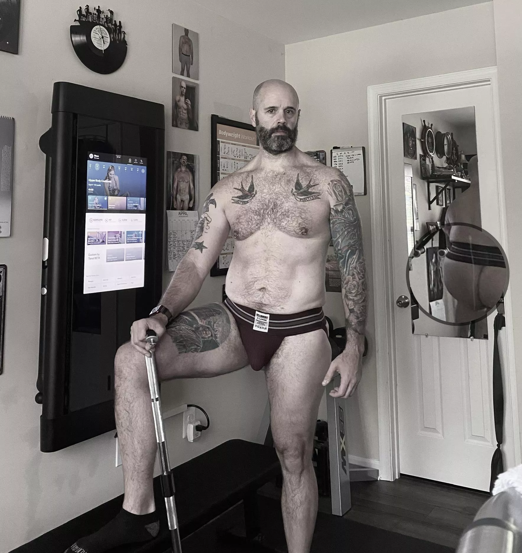 Who’s joining me for a #jockstrapfriday workout, you know the only acceptable attire!!