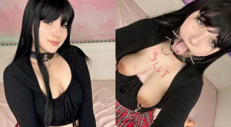 Before vs after turning your goth girlfriend into your submissive slut💕