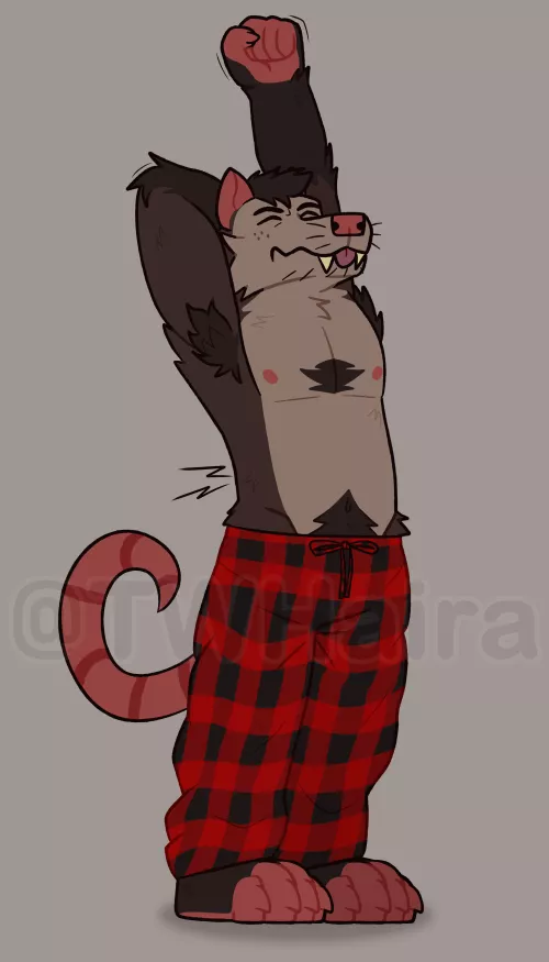 My sona doing the morning stretches with the funny twitter pants