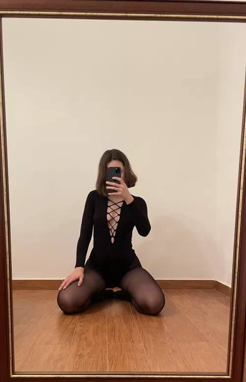 Gorgeous black bodysuit and nylon combo