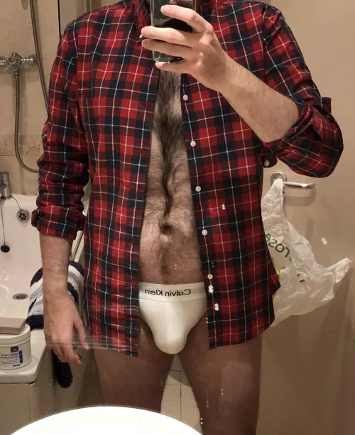 Today is probably the last day until September that I can get away with wearing plaid. It’s not a summer look. Teamed with a white CK jock.