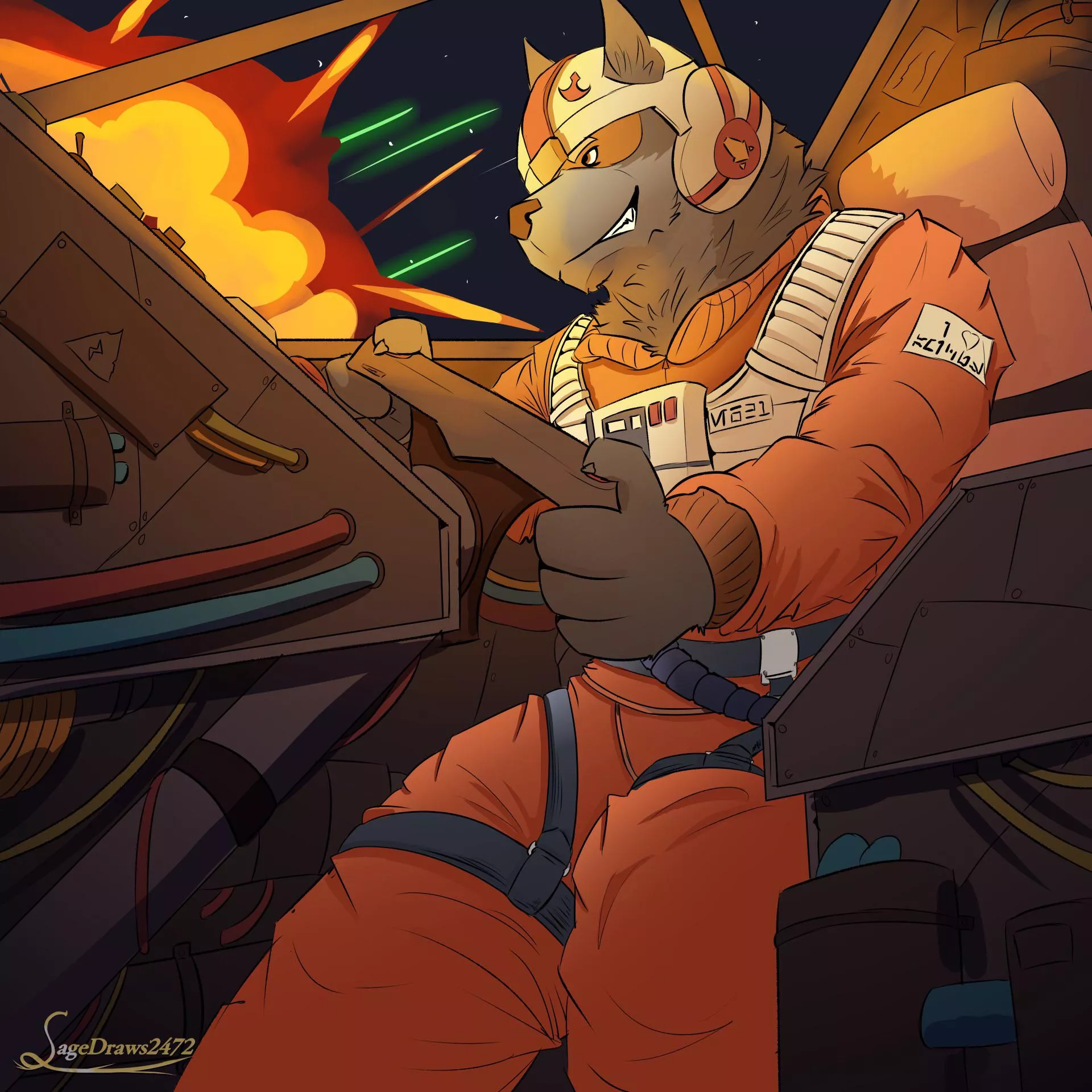 I drew my fursona as a X-Wing pilot