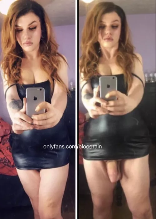 It’s hard to hide your hard girl cock in such a little dress. What would you do if you saw it? 😈💦🖤