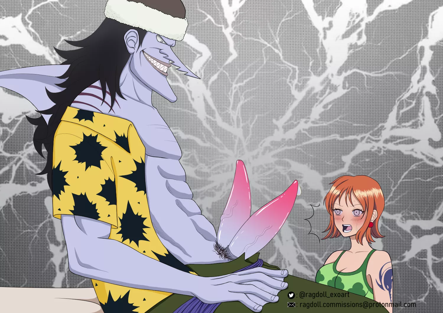 Nami discovering that sharkmen have two cocks (fanart) (ragdoll)