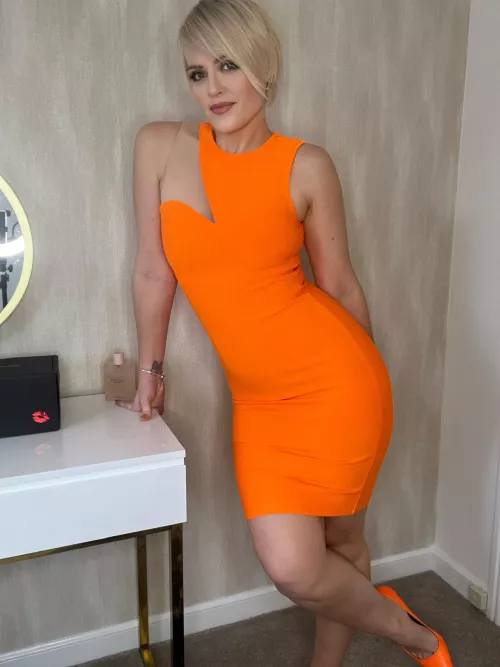 Neon orange number with matching heels