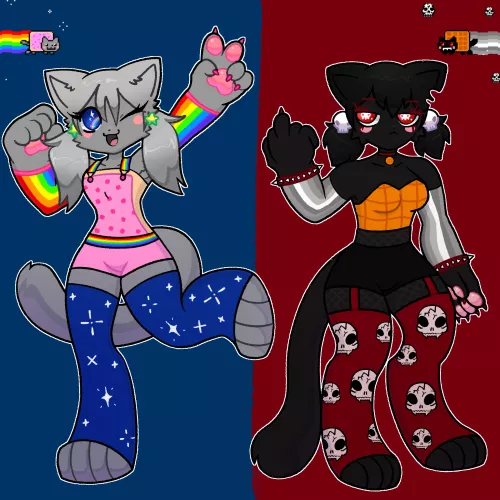 nyan cat and tac nayn 🌈☠️ (art by me)
