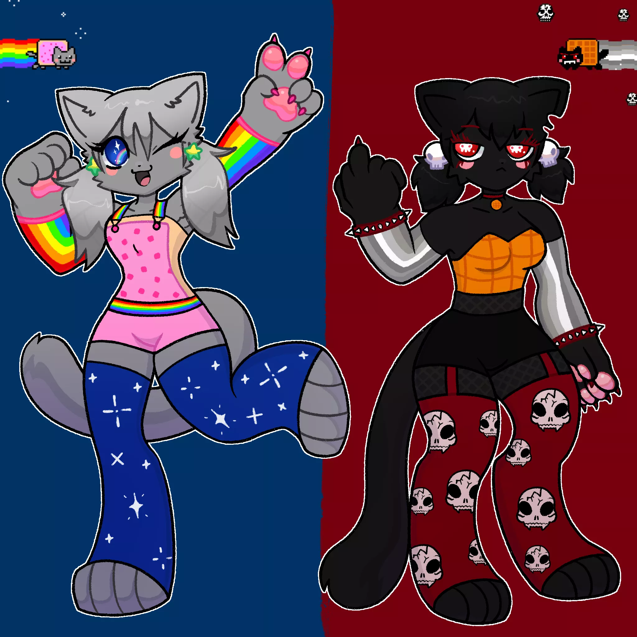 nyan cat and tac nayn 🌈☠️ (art by me)