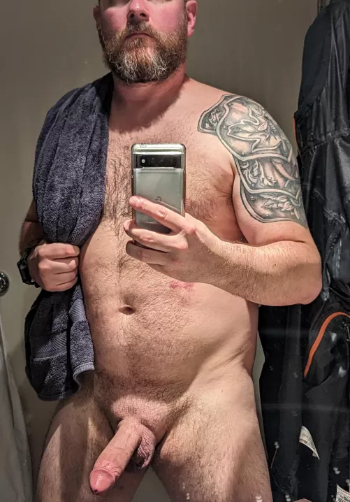 Fresh out of the shower and ready to make a mess