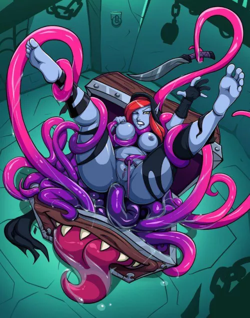 Girl with blue skin gets fucked from mimic chest