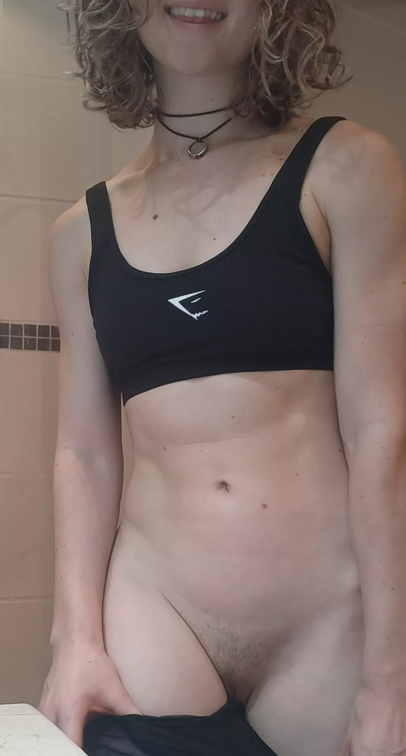 Gym Girl is feeling a little shy of her pussy stubble