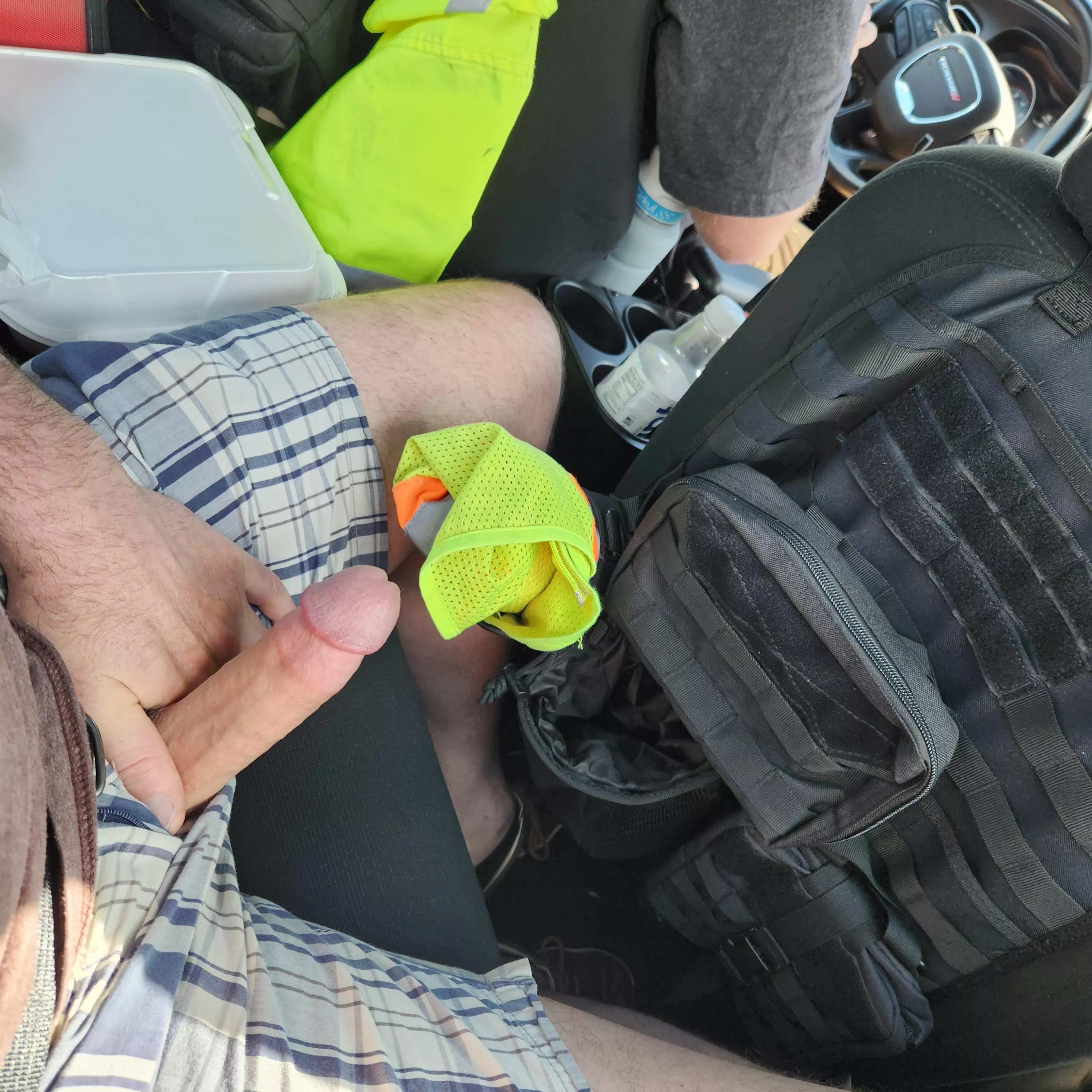 Having a little fun in the back seat.