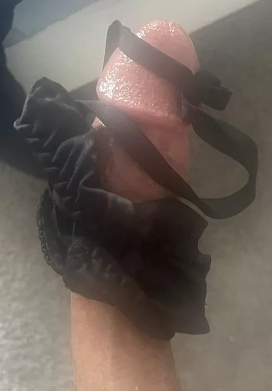 Jerking off with best friends underwear wrapped around my cock