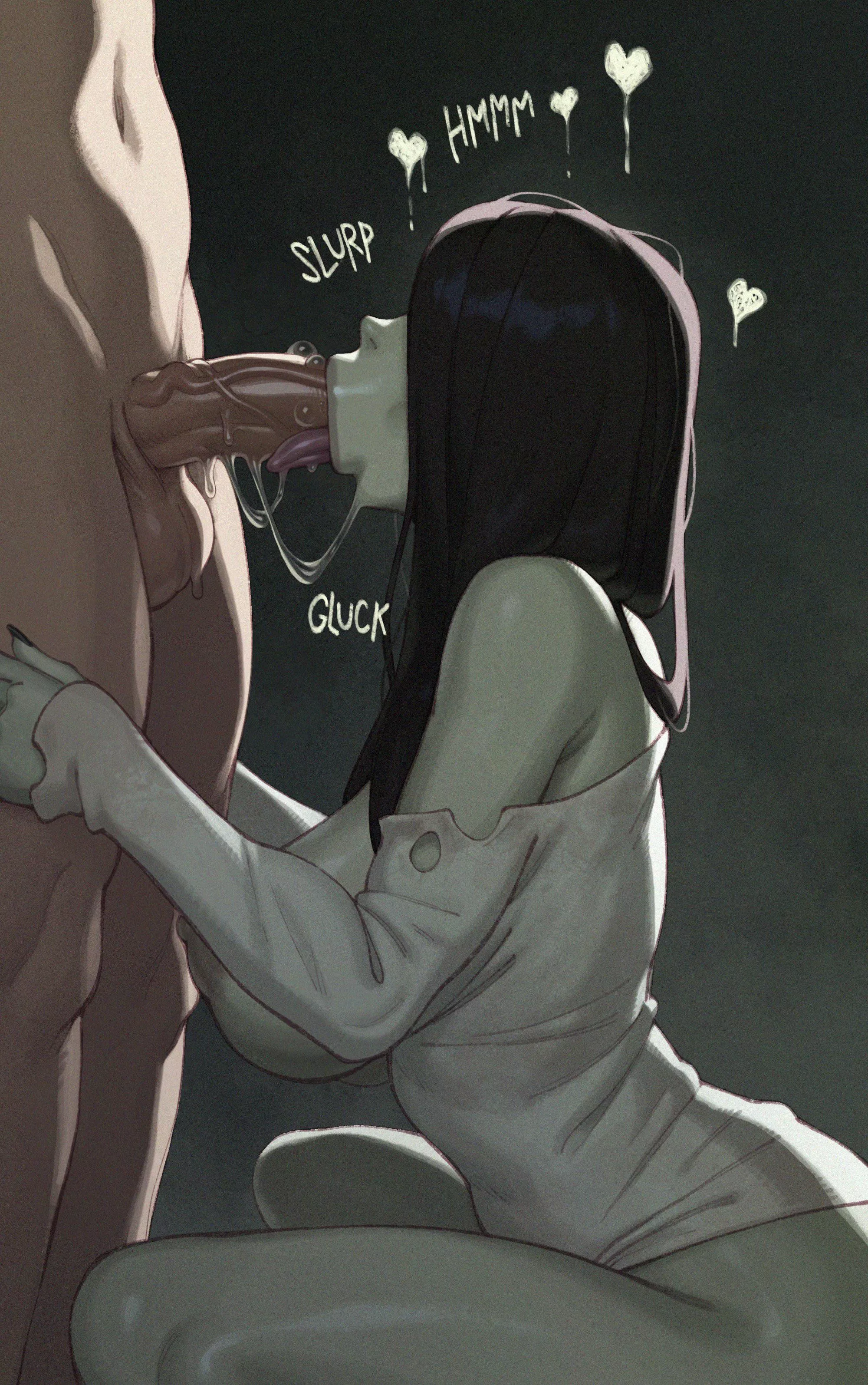 Sadako spooky blowjob (rizdraws) [The Ring]