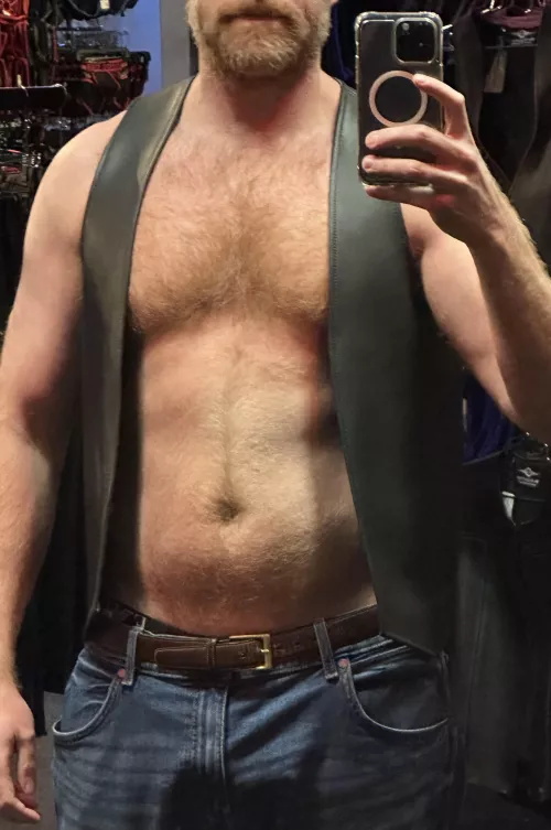 Trying on leather