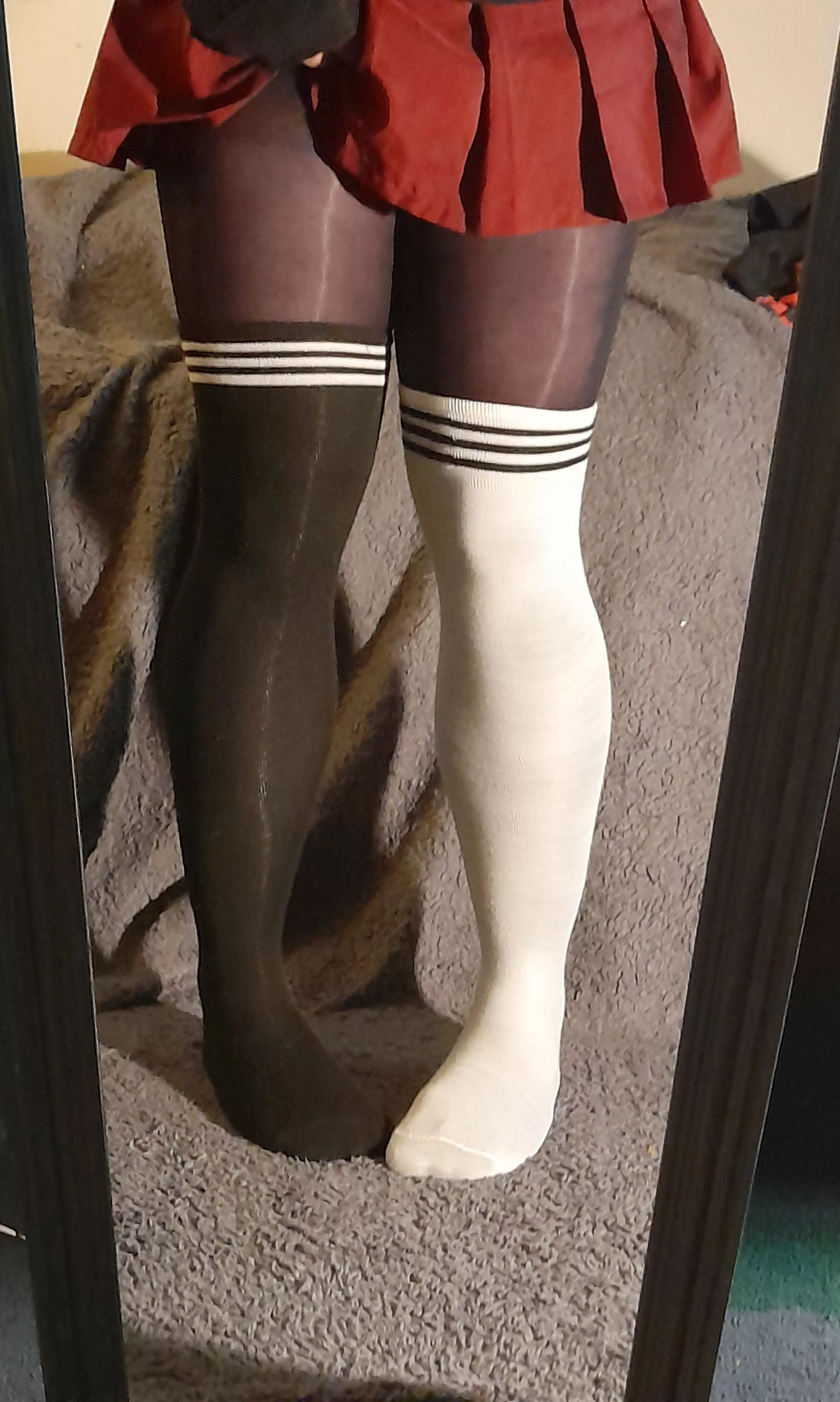 I feel so cute in my little skirt and thigh highs 🥰