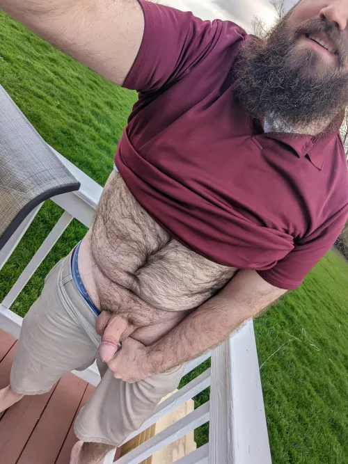 It is a little chilly, but it's always fun to whipe out my dick on the deck. 😁