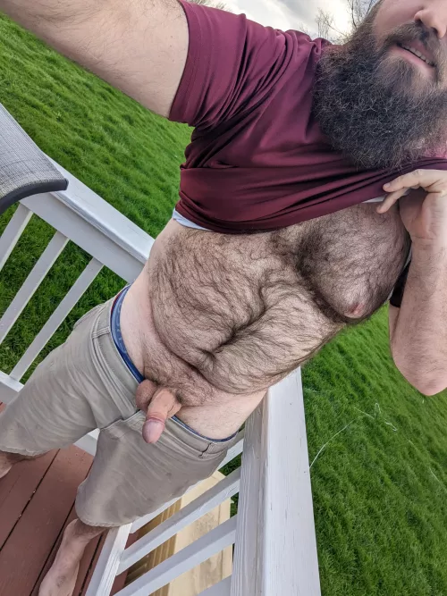 It is a little chilly, but it's always fun to whipe out my dick on the deck. 😁