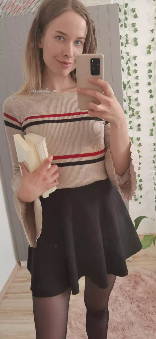 Librarian in a black mini skirt