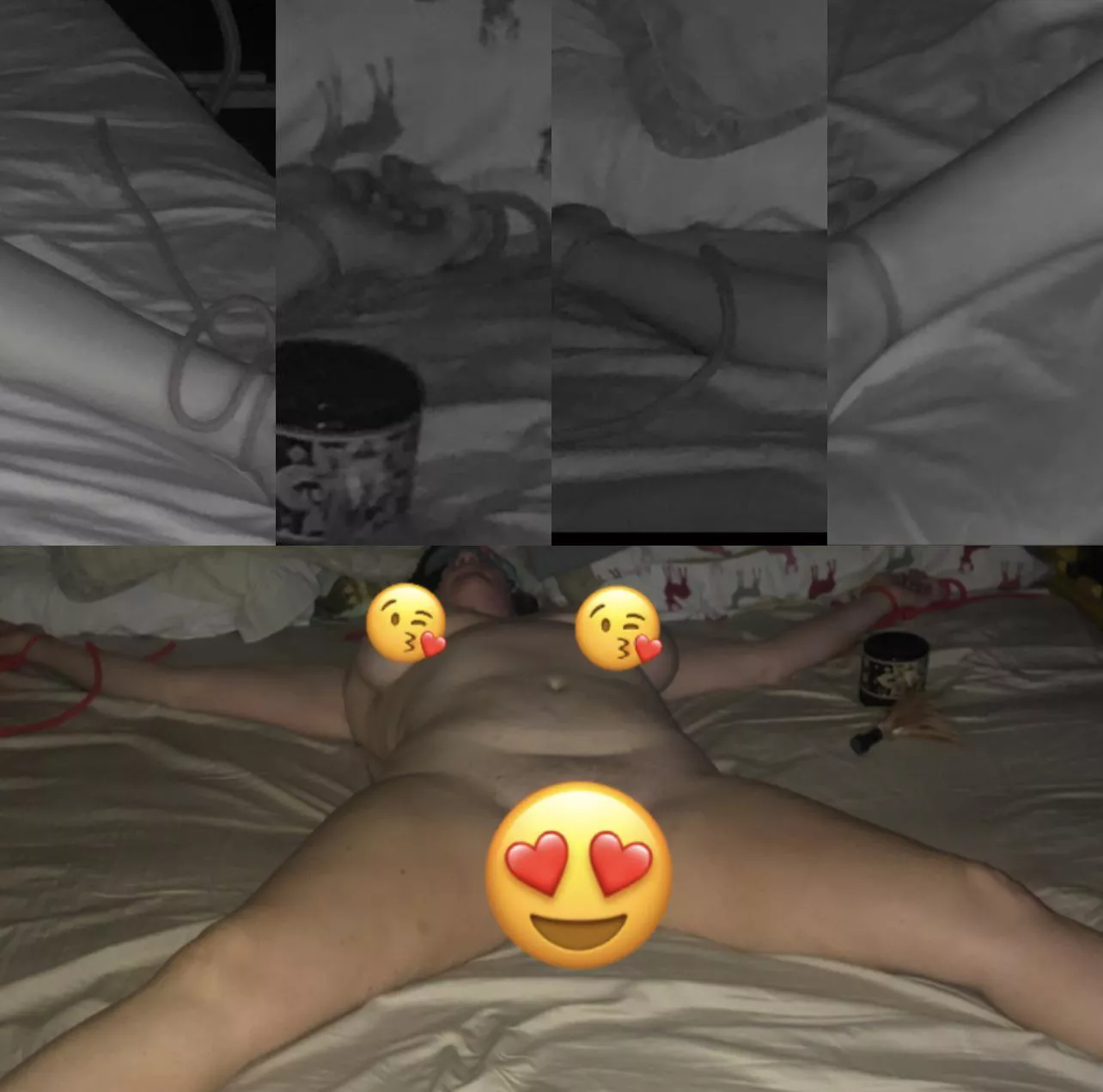 Party at the a friends house, way to crowded, husband tied me to the bed blindfolded and labeled me freeuse. Men and women spent hours using me, not sure who all did, but i was sticky and tired on the car ride home.