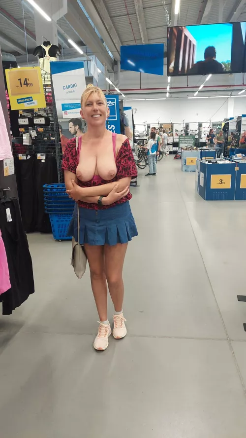 Tits out while shopping! (i actually got caught just after this shot!)