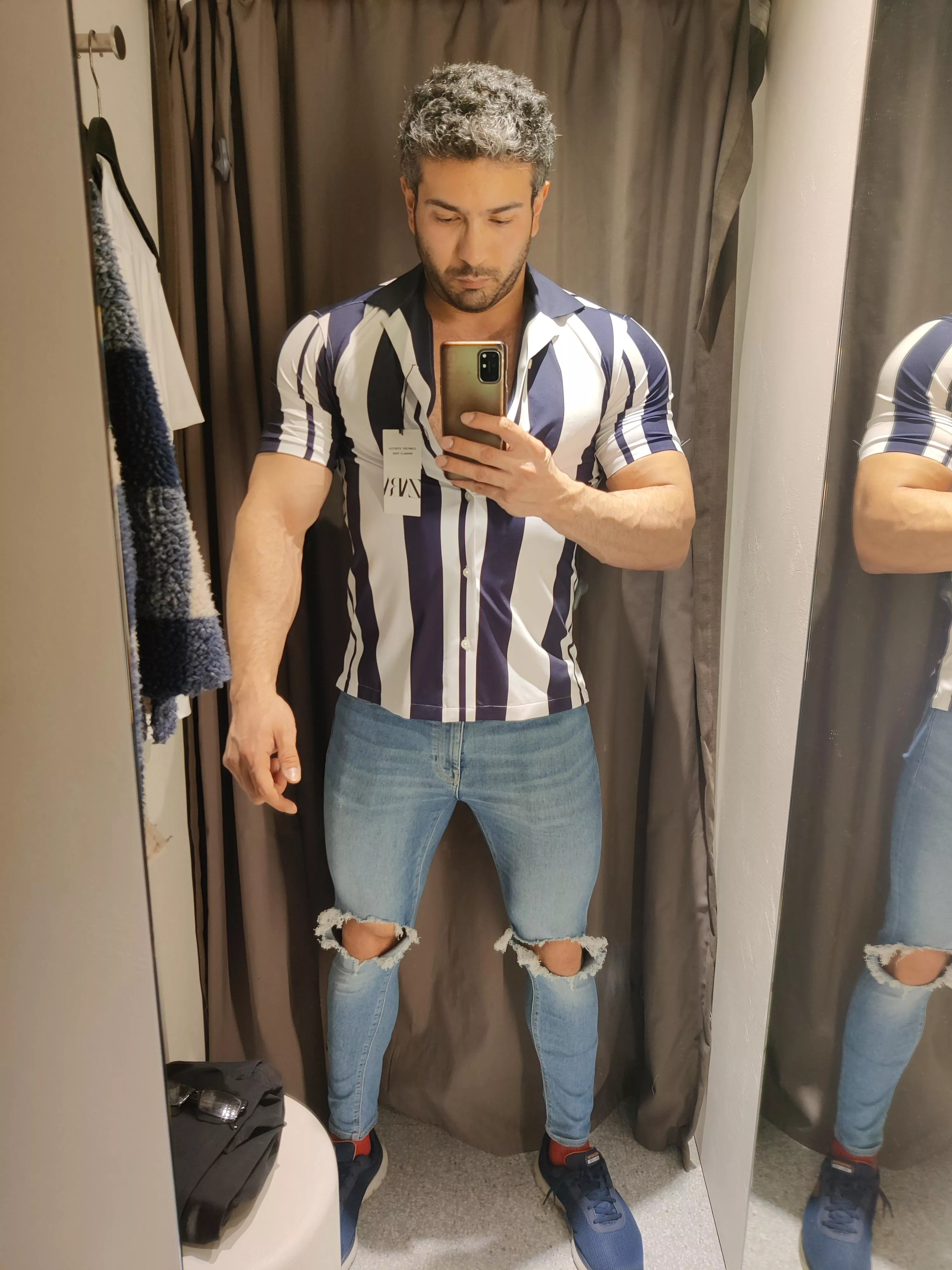 Trying on shirts for spring