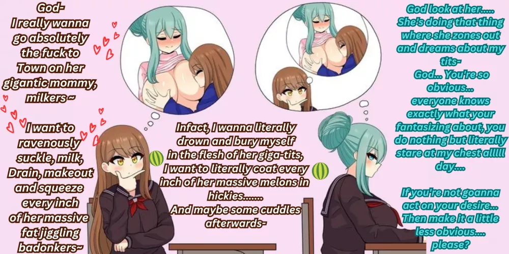 A boobalishous fantasy- [Big tits] [yuri/lesbian] [Tit makeout] [Comedic] [Artist -The Only shoe]