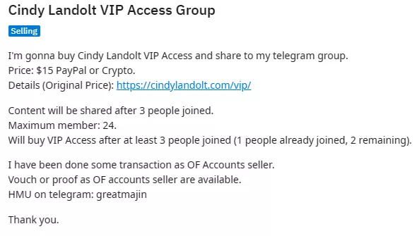 Cindy Landolt VIP Access Group. Tele: greatmajin