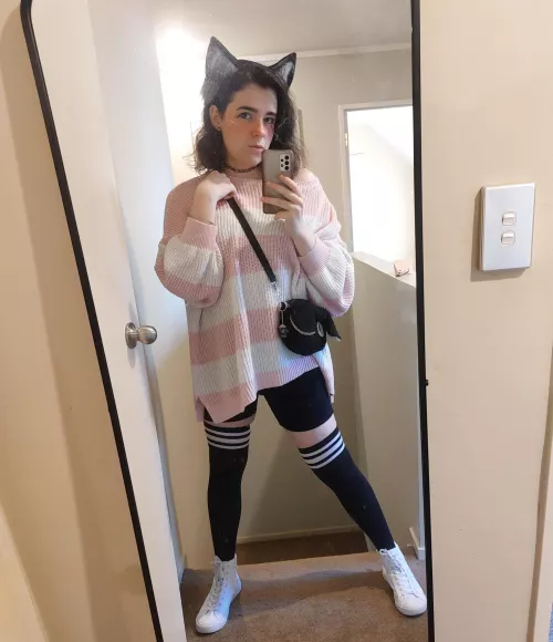 Decided to keep growing my hair, thanks for the help reddit! Have a goober 29 year old in a Catboy outfit for tonights drag king show. 🥰