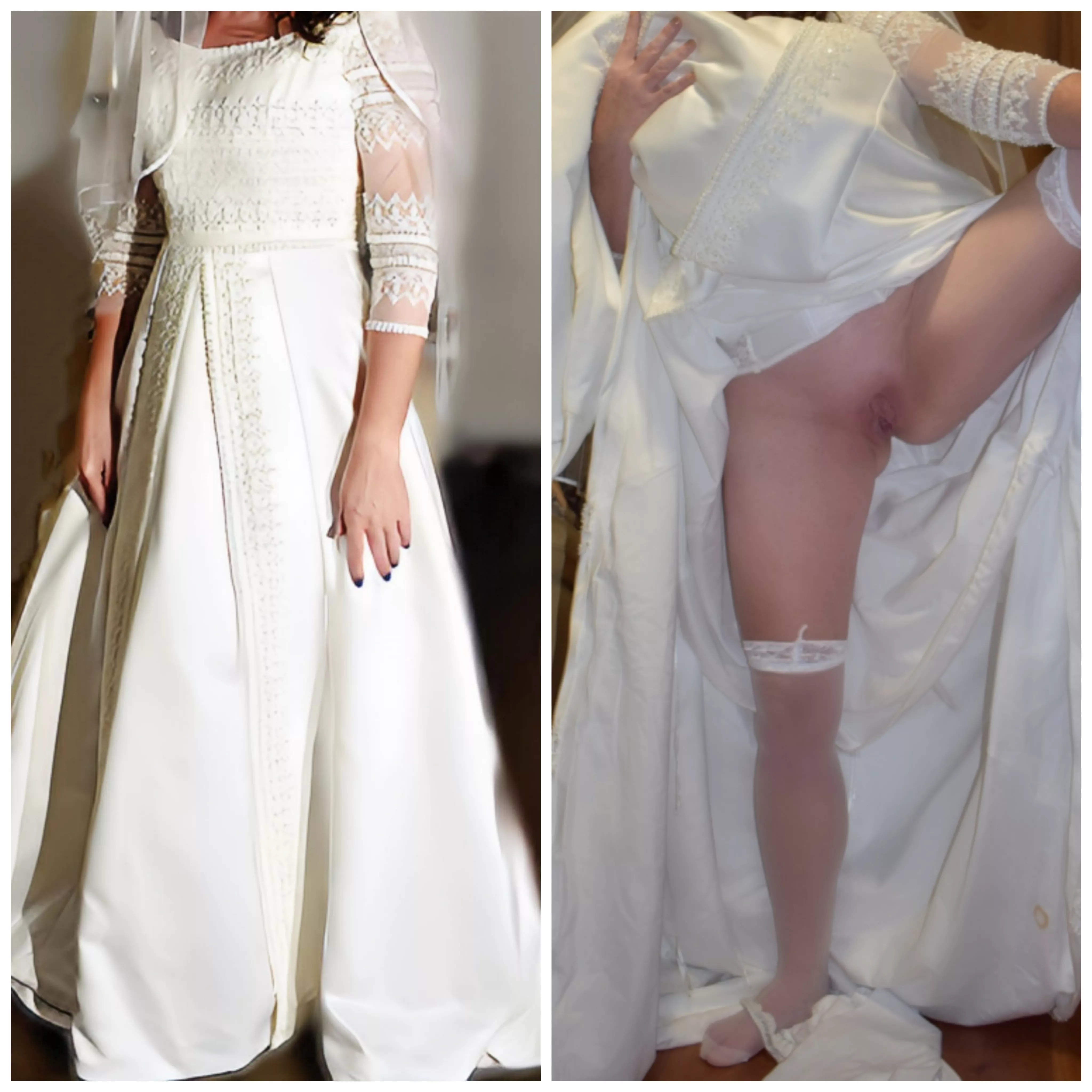 Legs spread with my lovely dress pulled up.