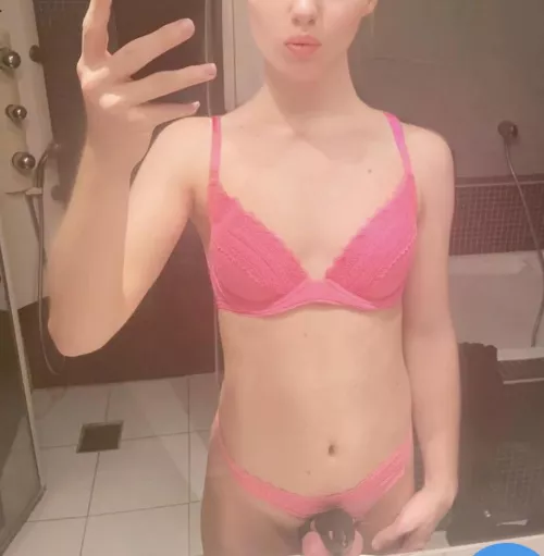 My stepmoms bra and panties lol, had to try them on