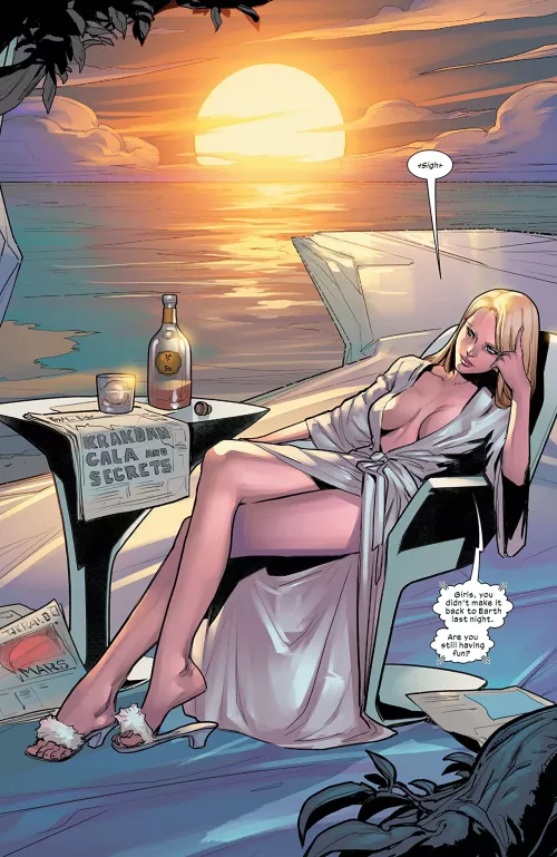 Emma Frost after a long night [Marauders #22]