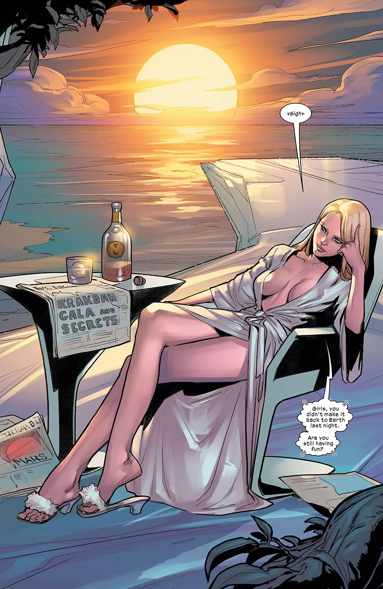 Emma Frost after a long night [Marauders #22]