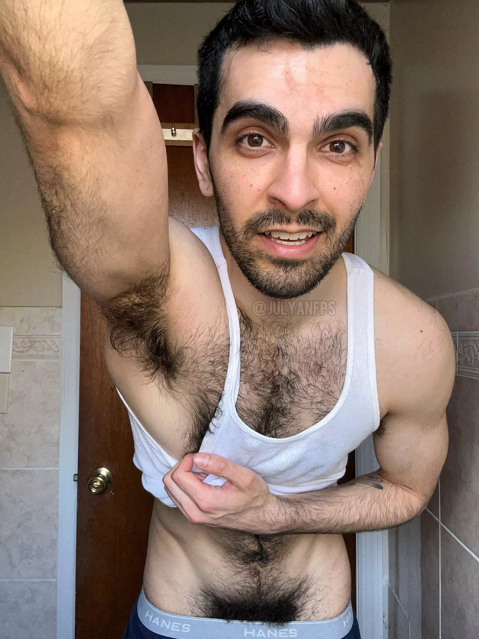 I wear tank tops so you always have easy access to my bushy pit