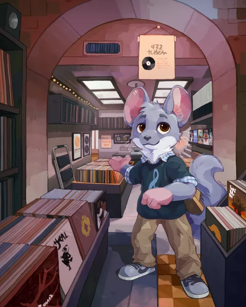 Inside the record shop (art by me)