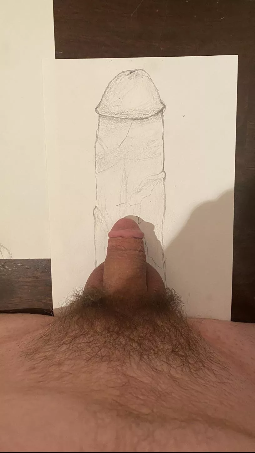 My girlfriend made me draw a picture of her ex’s dick so she could compare us. Quite the difference…