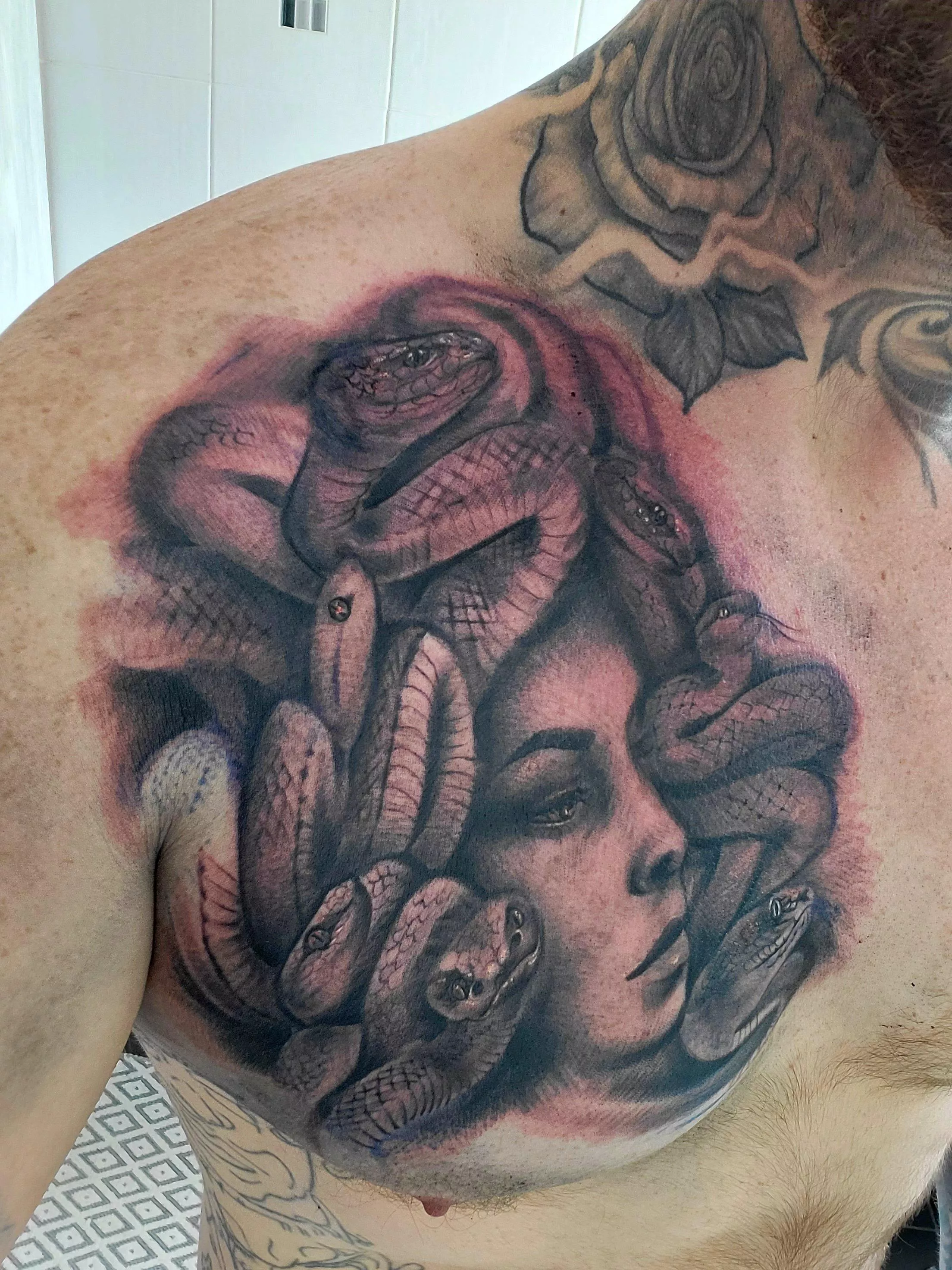 The start of daddy's chest tattoo