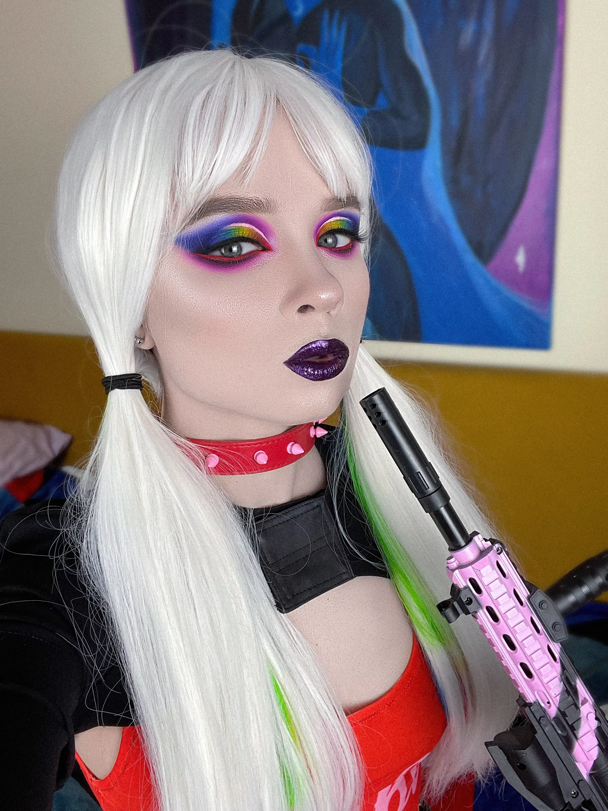 A cheeky lady with a gun