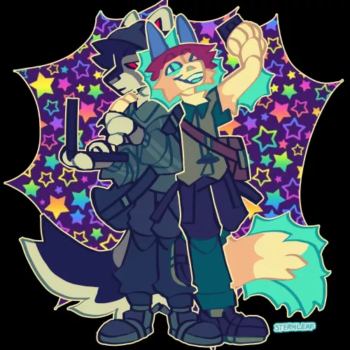 (Art by me) my OCs Jack and Bubbles