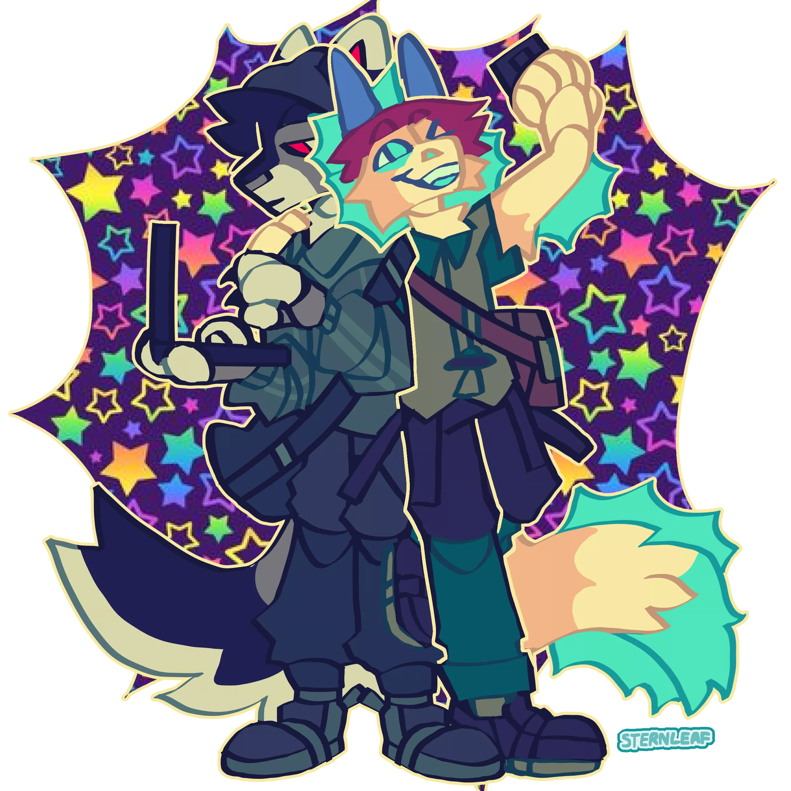 (Art by me) my OCs Jack and Bubbles