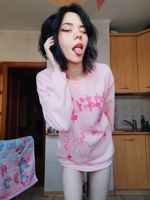 My pink tongue like my pink sweater