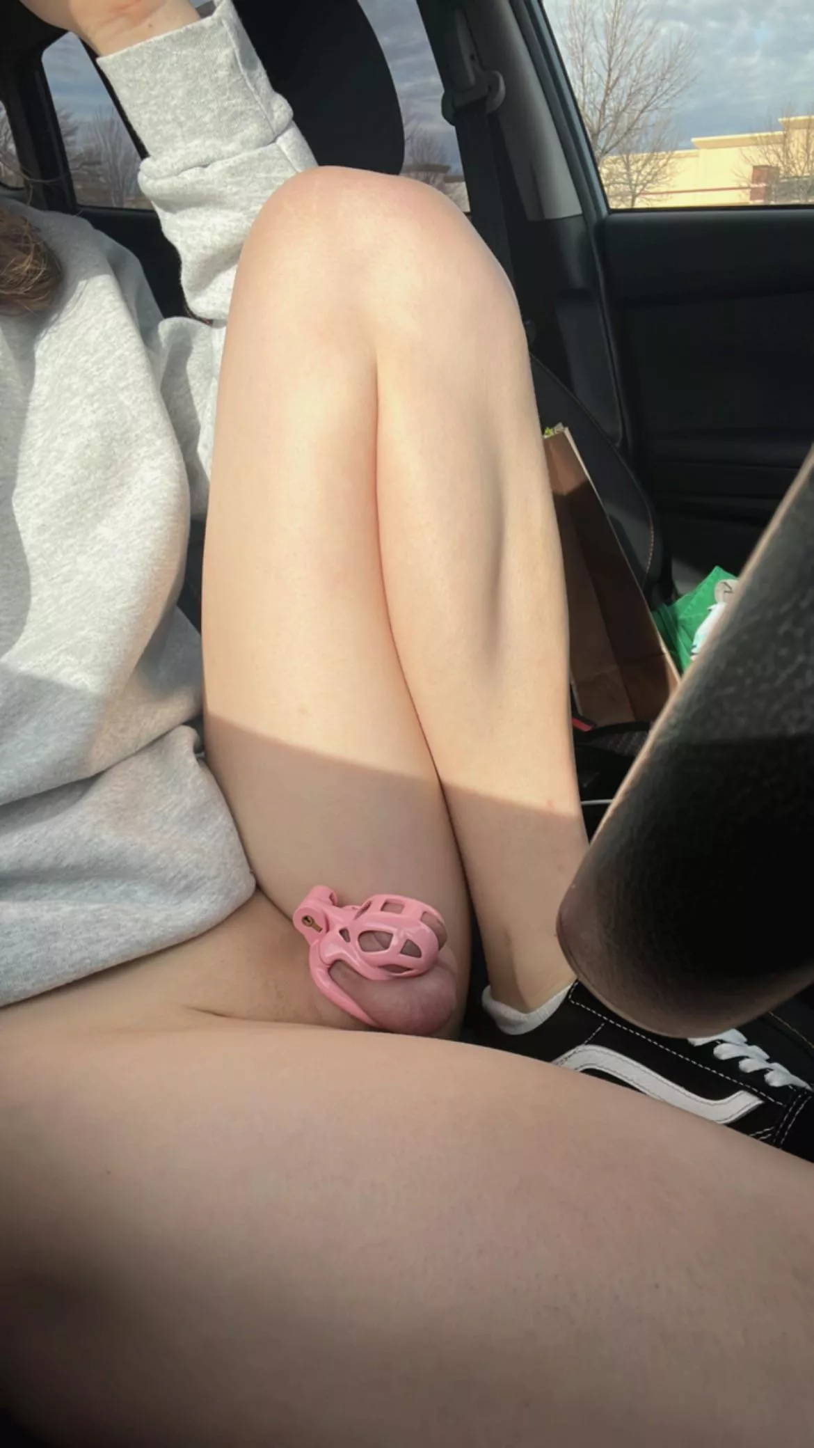 Slightly embarrassing having a cage bulge in public