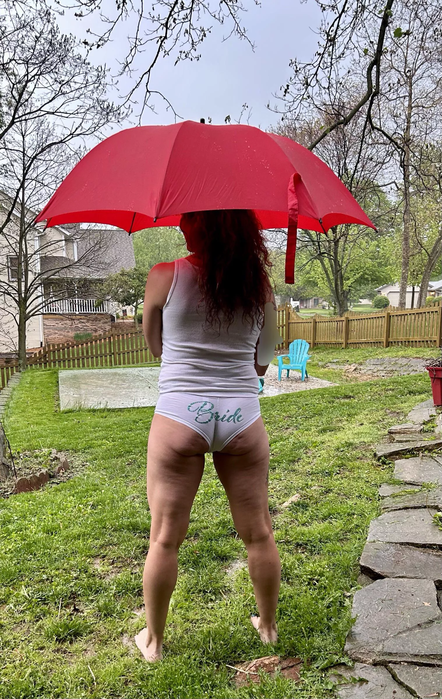 A little rain doesn't keep Annie (wife, 54) from enjoying the outdoors...