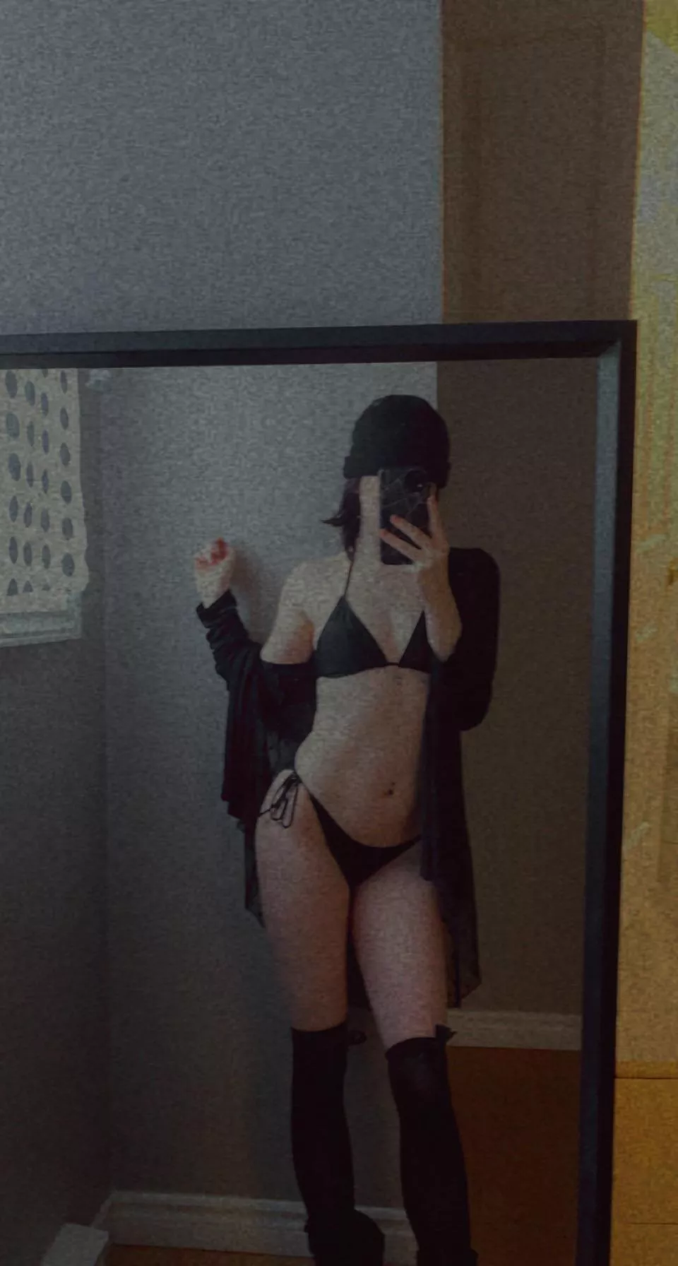 little black bikini paired with some black over the knee socks 🖤