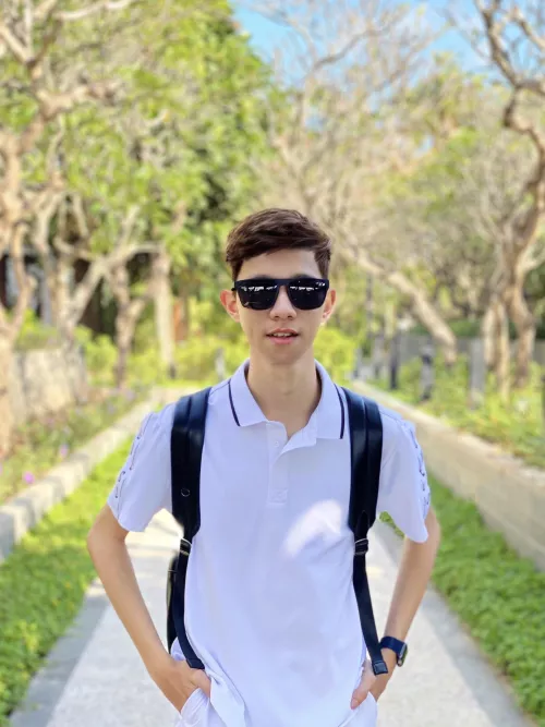 Asian american enjoying summer weather