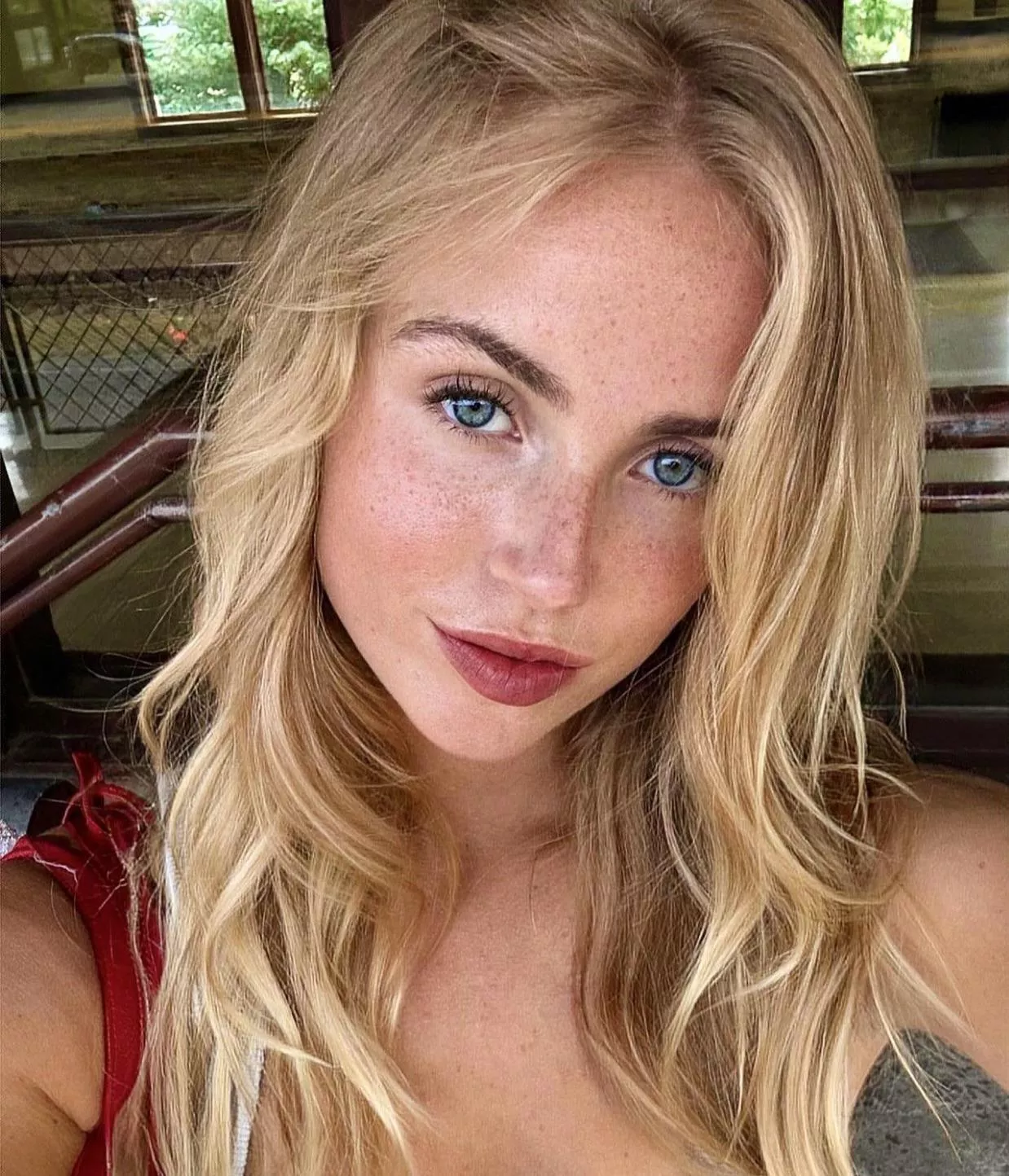 Blonde hair, blue eyes, selfie