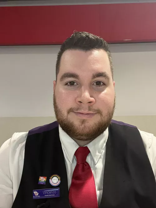 Feeling handsome in the work uniform with fresh haircut