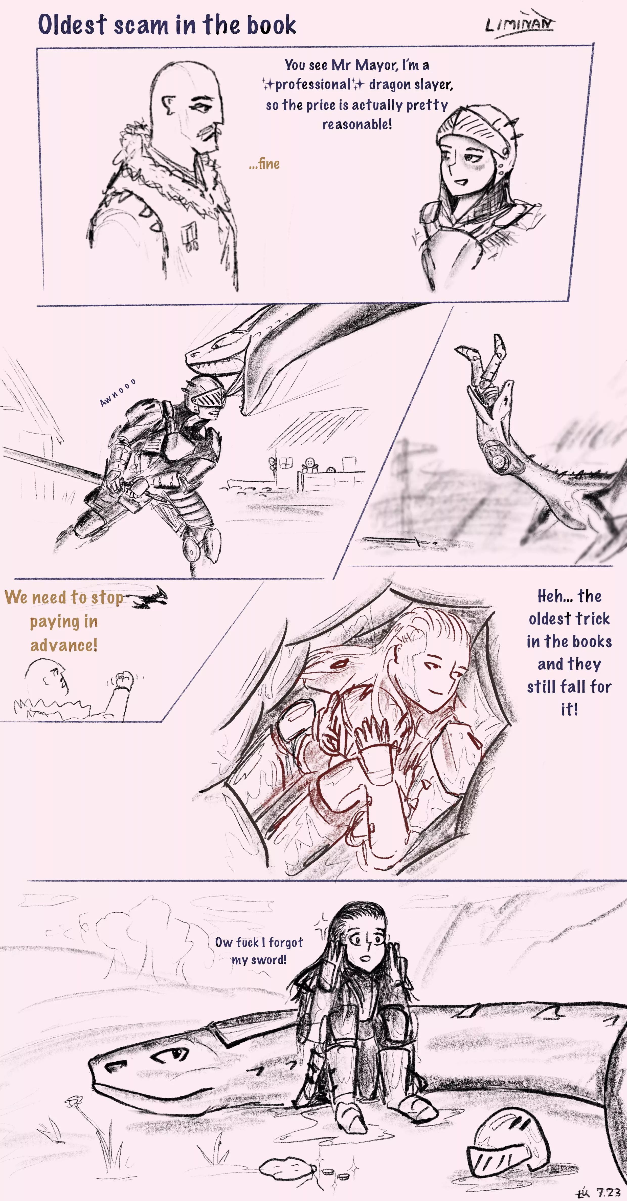 {image} “The oldest Trick in the book” by Liminan (me)- first time drawing vore in quite a while, any feedback is welcome! (?/F) (dragon) (willing) (safe)