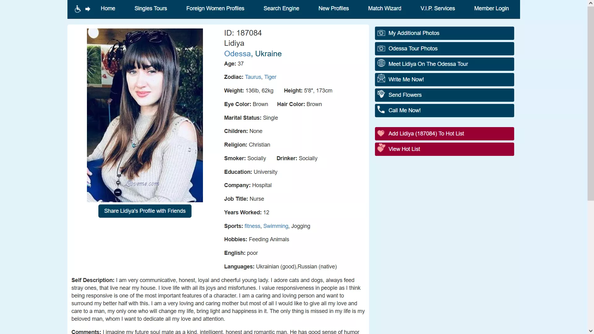 Lida´s profile on a dating site