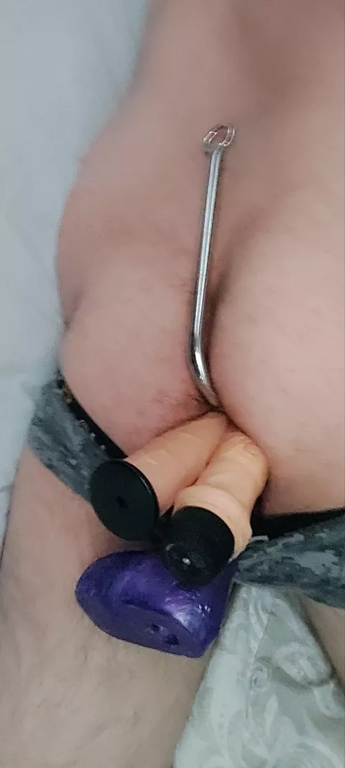 Love my anal hook especially with 3 huge dildos in my ass too